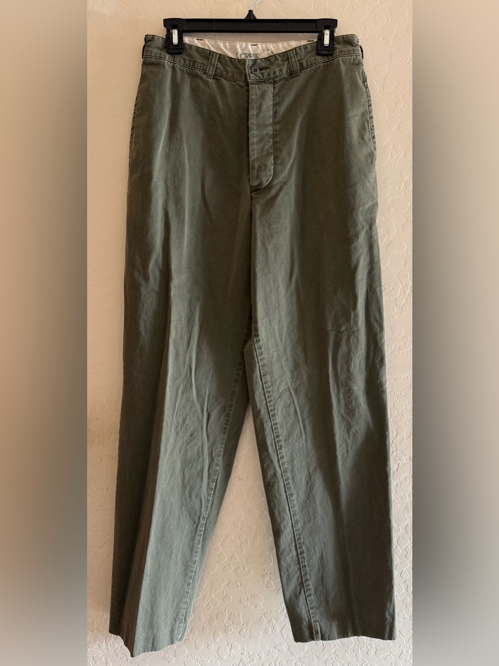 J.Crew, size 32,  olive green chino pants with button fly, 100% cotton